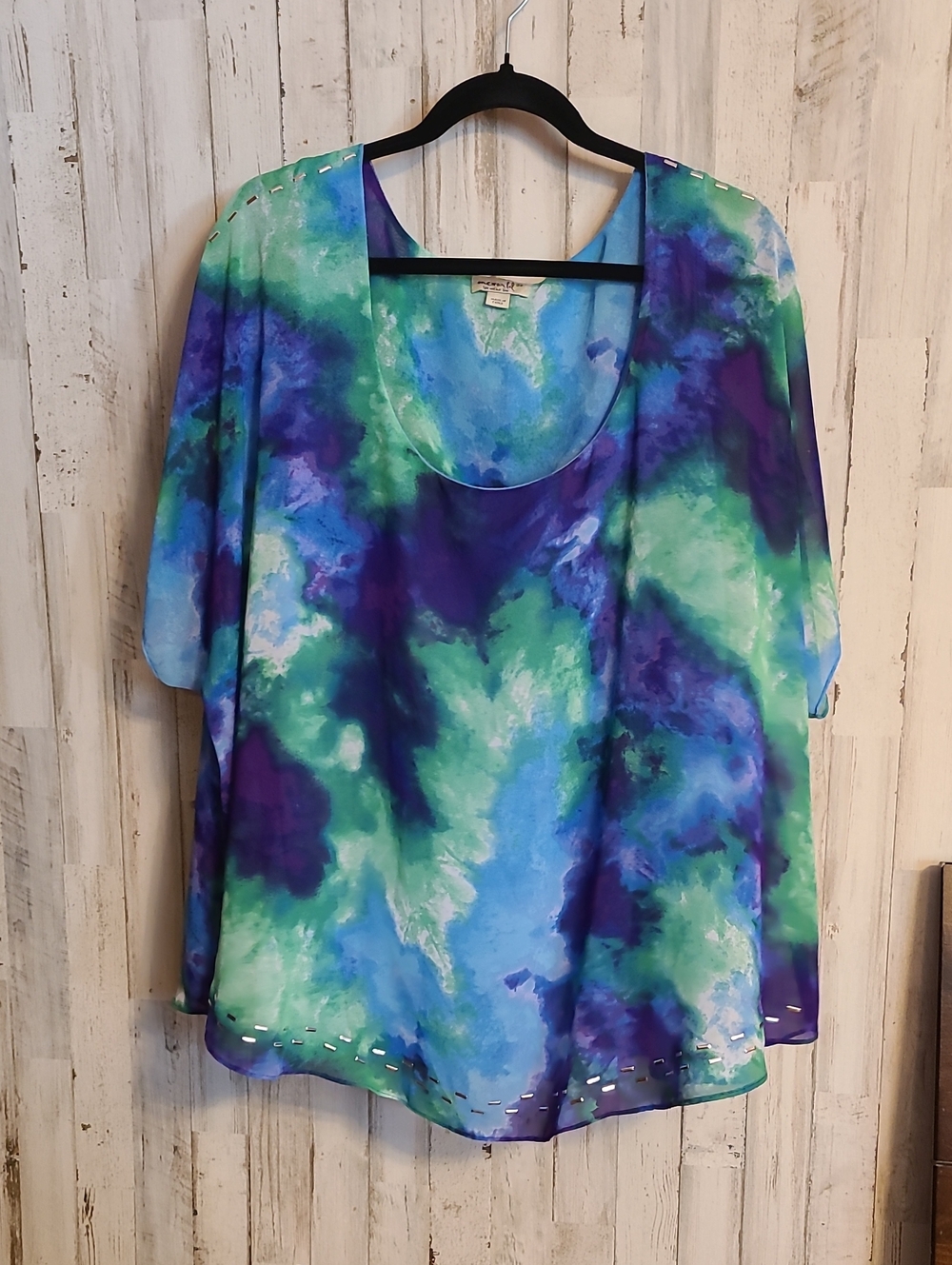 EMERALD  Blue Green Purple Tie-Dye Scoop Neck Tunic